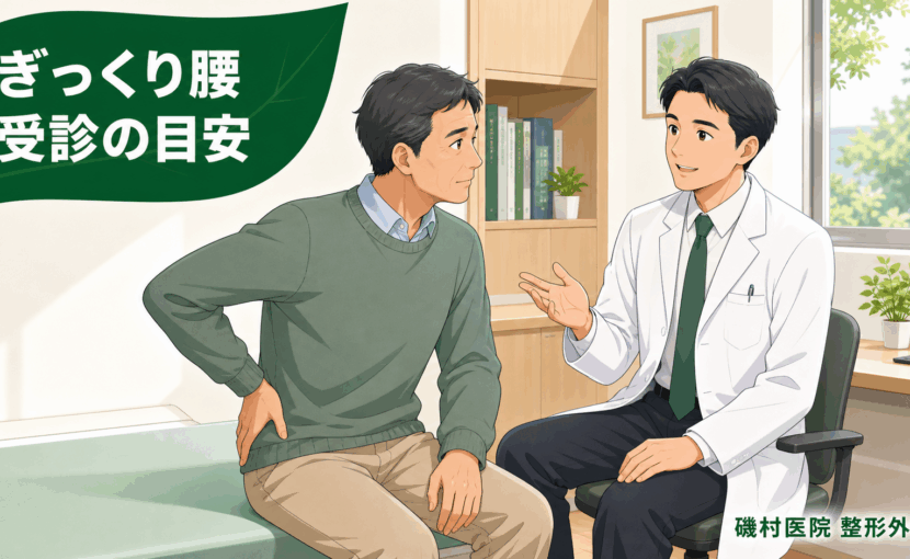 ぎっくり腰の受診目安を整形外科医に相談する様子|磯村医院 整形外科