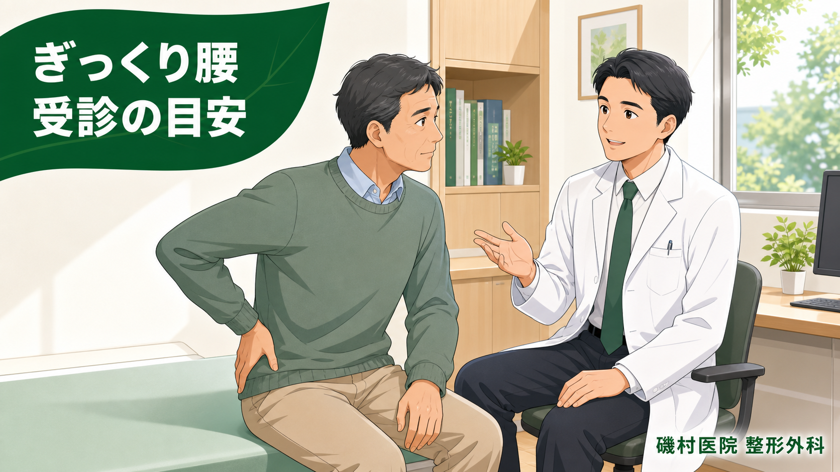 ぎっくり腰の受診目安を整形外科医に相談する様子｜磯村医院 整形外科