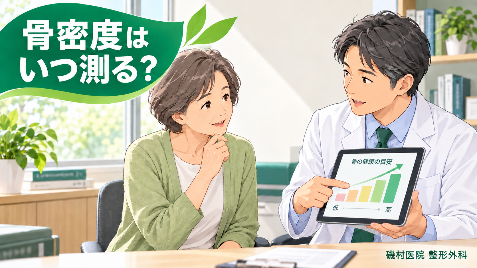 骨密度検査を受ける目安を整形外科医に相談する女性｜磯村医院 整形外科