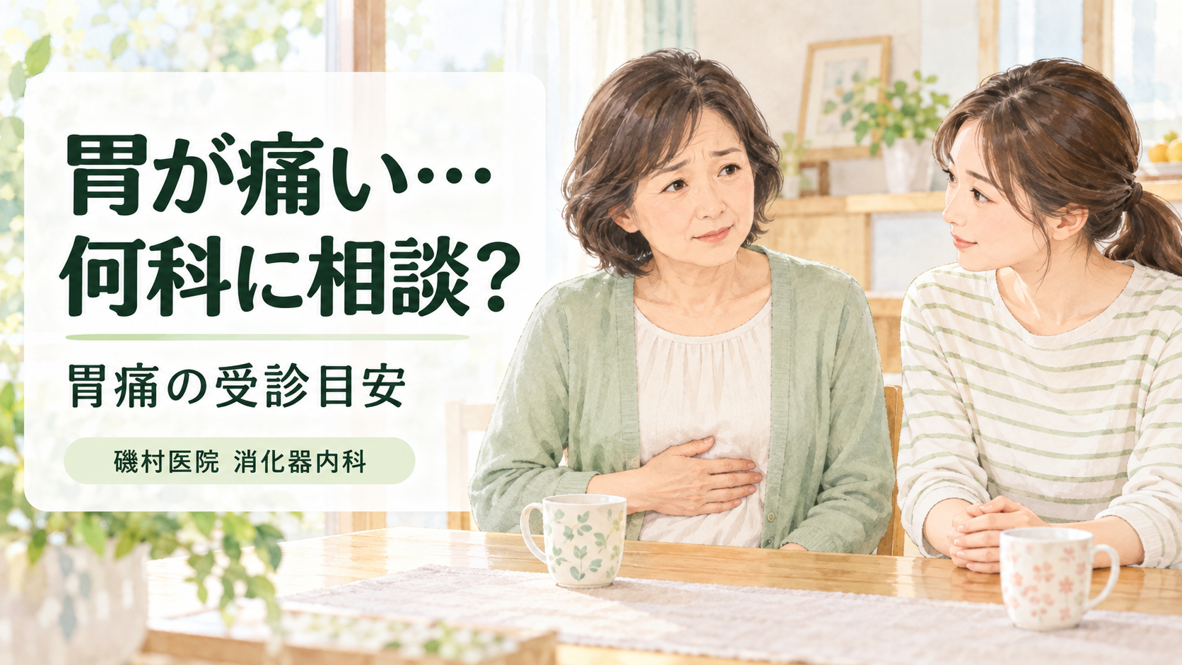 胃やみぞおちの痛みで受診先を考える女性と家族｜磯村医院 消化器内科