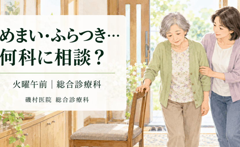 めまい・ふらつきの受診先を考える高齢女性と家族｜磯村医院 総合診療科